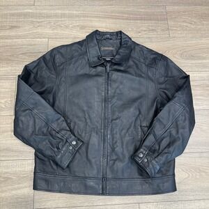 Mens St Johns Bay Black Casual‎ Zip Up Leather Jacket Insulated Size XL EUC VGT